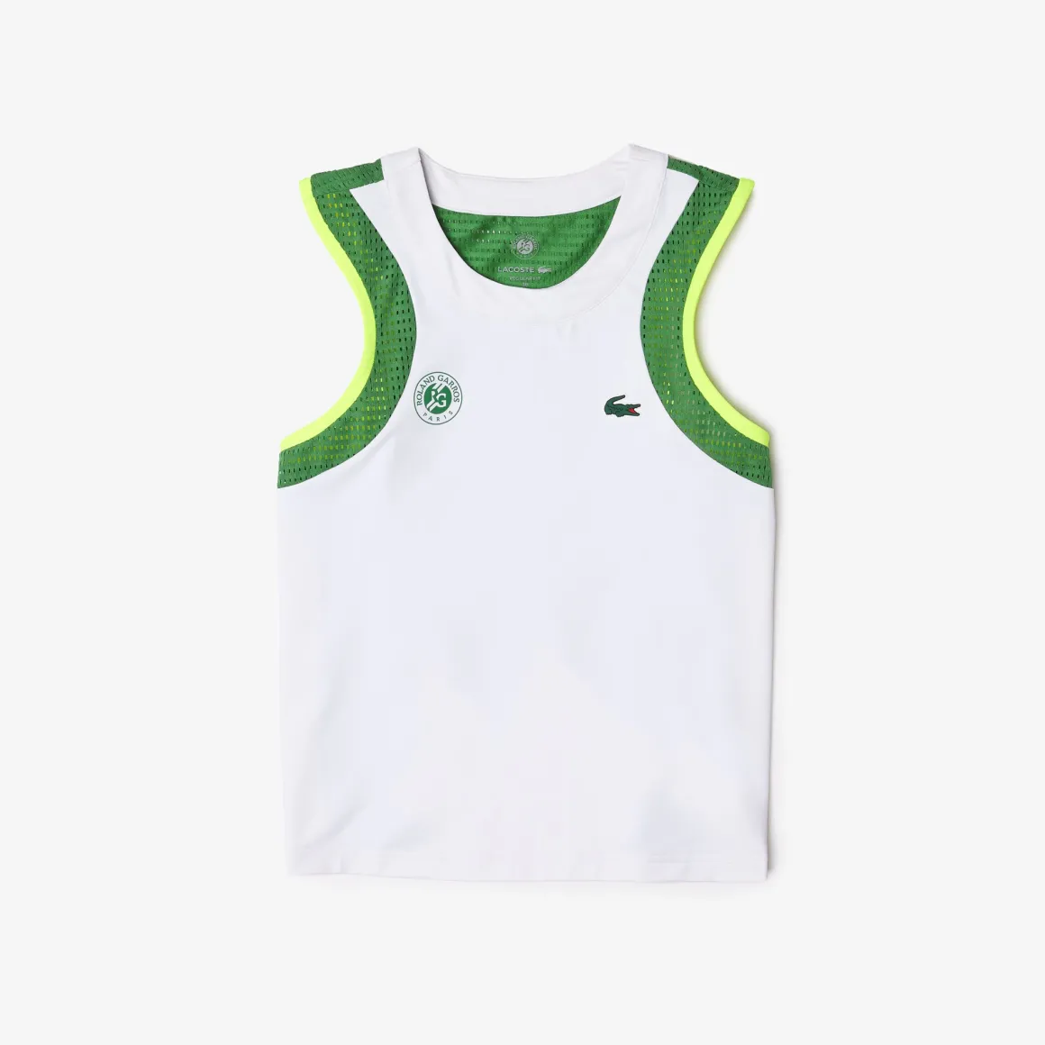 Roland-Garros Tenue De Tennis Femmes | Tenues De Tennis Femmes-Débardeur femme Lacoste pour Roland Garros - Blanc Vert