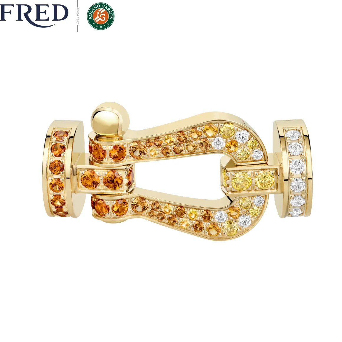 Roland-Garros Bracelets | Bracelets-Manille Force 10 Fred pour - Grand modèle or jaune 750/1000e pavé diamants et pierres de couleurs