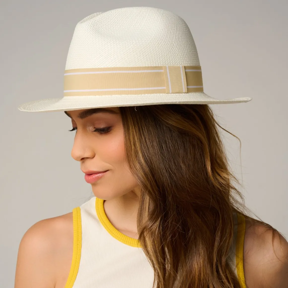 Roland-Garros Casquettes & Chapeaux | Casquettes & Chapeaux-Panama véritable ruban rayé - Ivoire et beige