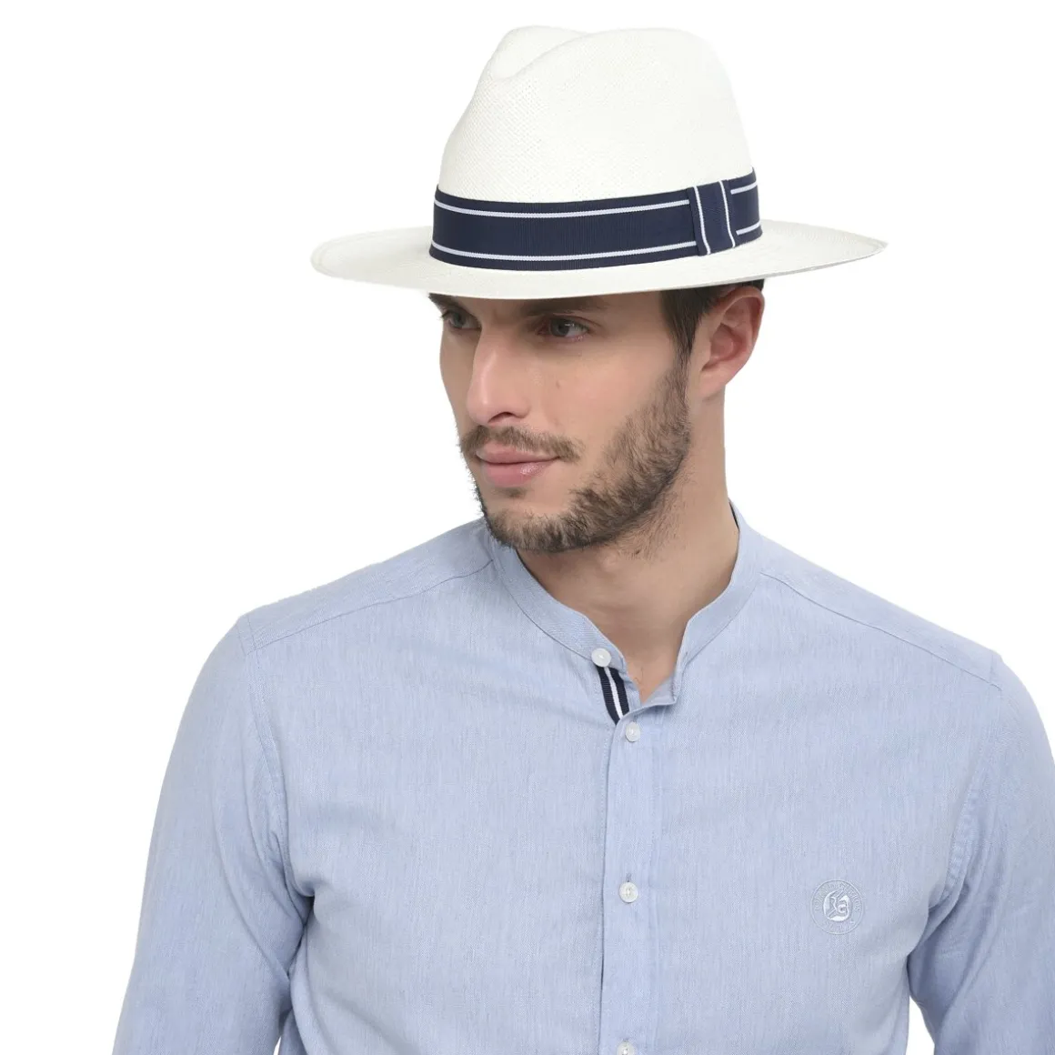 Roland-Garros Casquettes & Chapeaux | Casquettes & Chapeaux-Panama véritable ruban rayé - Ivoire et marine