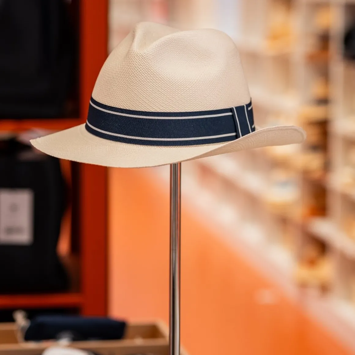 Roland-Garros Casquettes & Chapeaux | Casquettes & Chapeaux-Panama véritable ruban rayé - Ivoire et marine