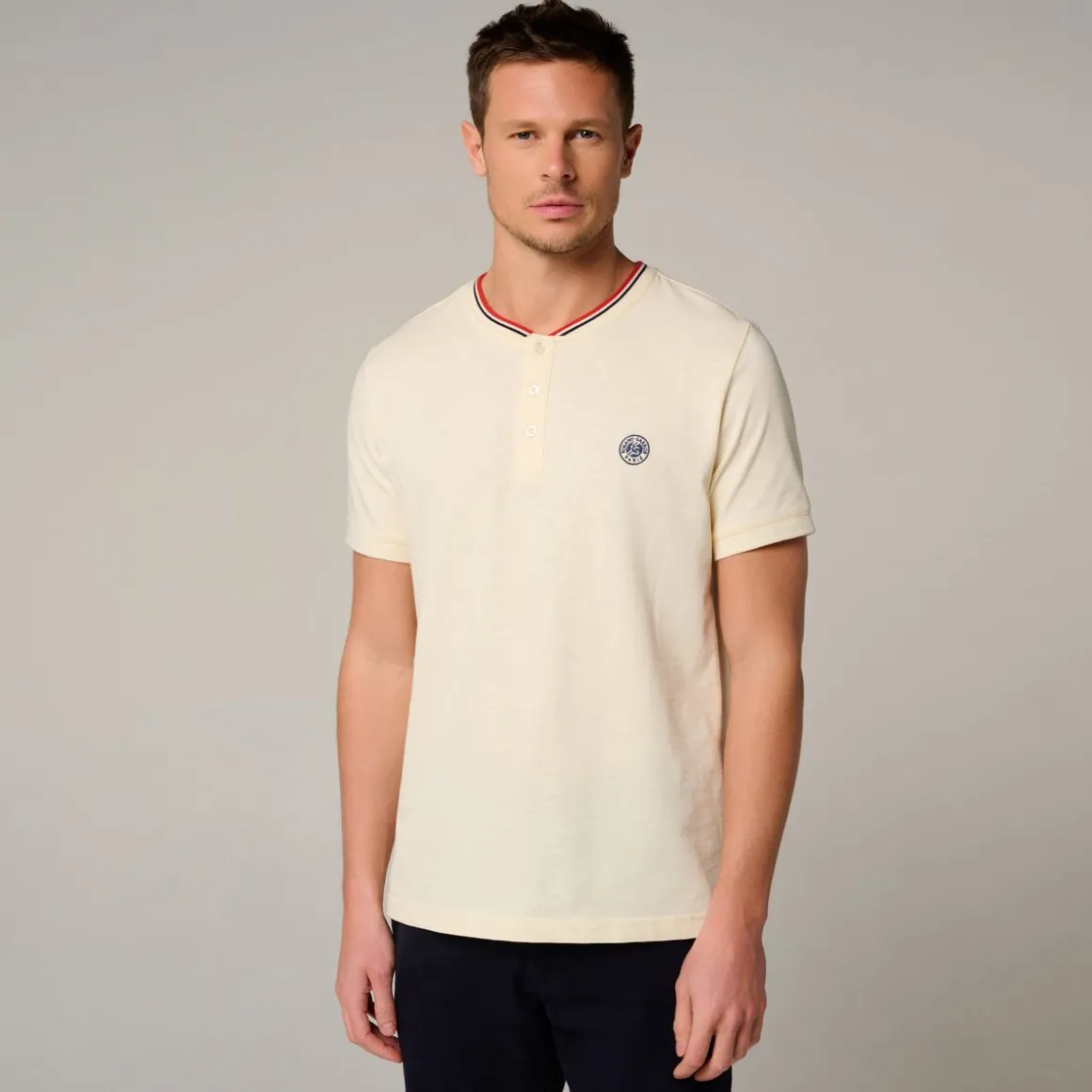 Roland-Garros Polos-Polo Heritage col mao homme - Ecru