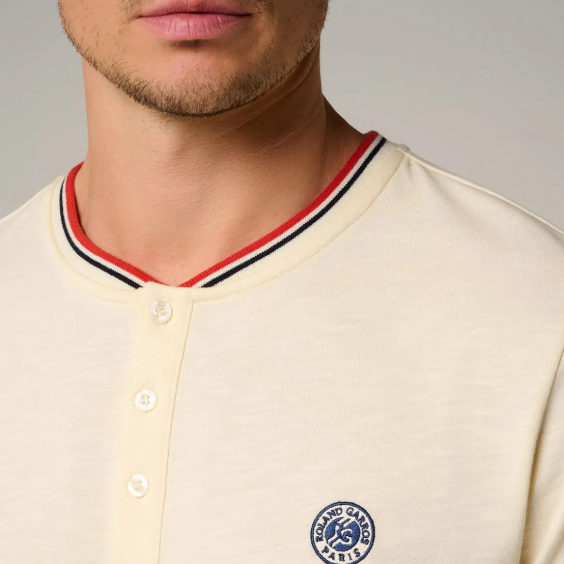 Roland-Garros Polos-Polo Heritage col mao homme - Ecru