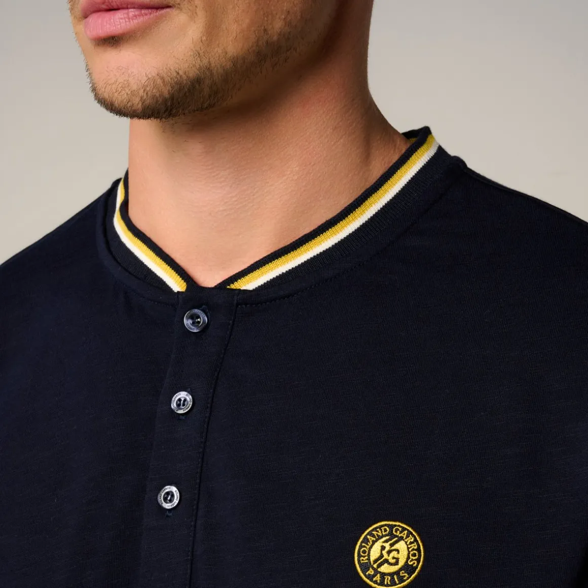 Roland-Garros Polos-Polo Heritage col mao homme - Marine