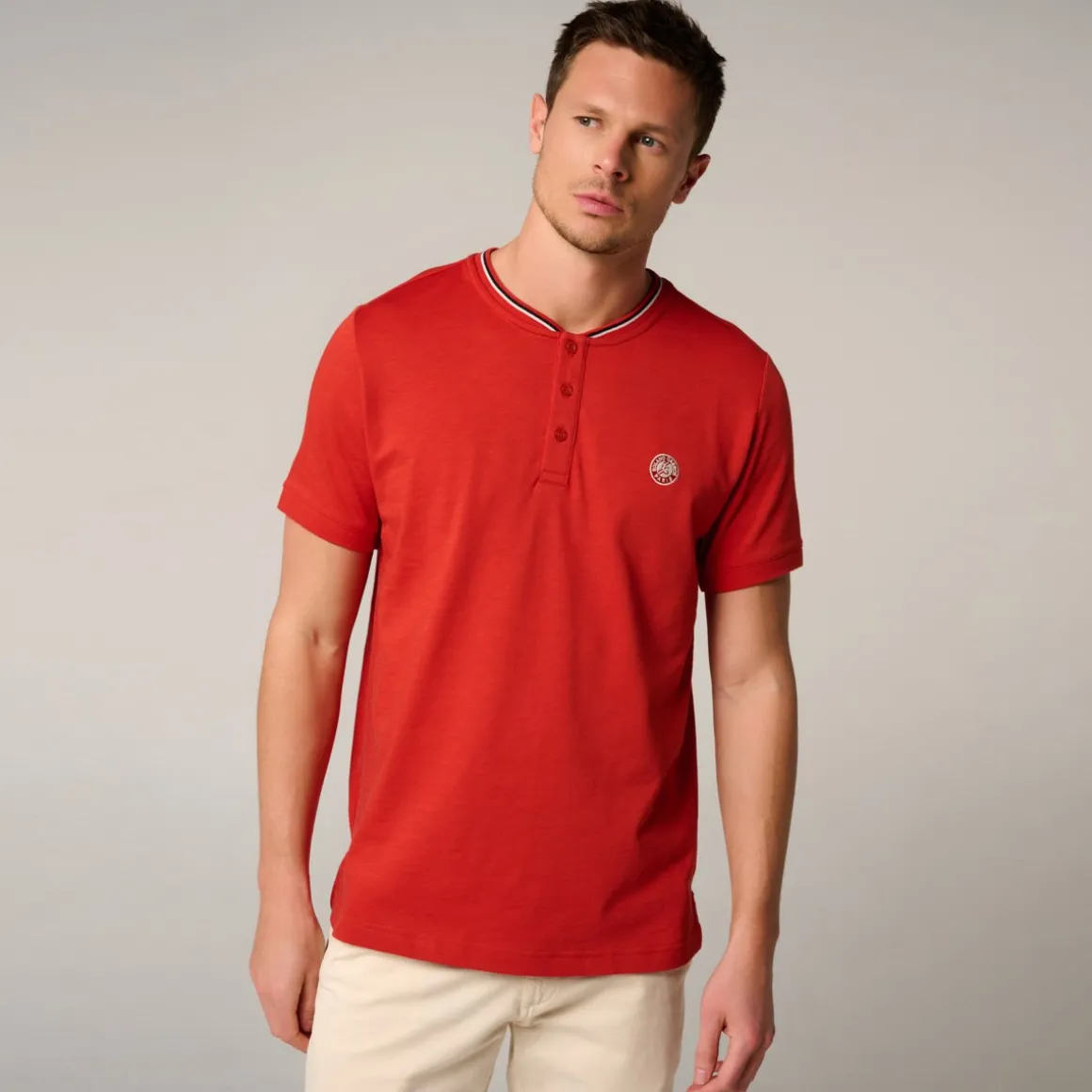 Roland-Garros Polos-Polo Heritage col mao homme - Terre battue