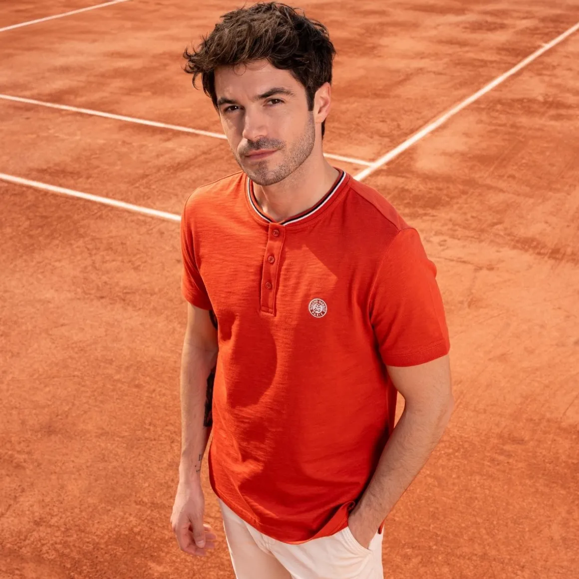 Roland-Garros Polos-Polo Heritage col mao homme - Terre battue