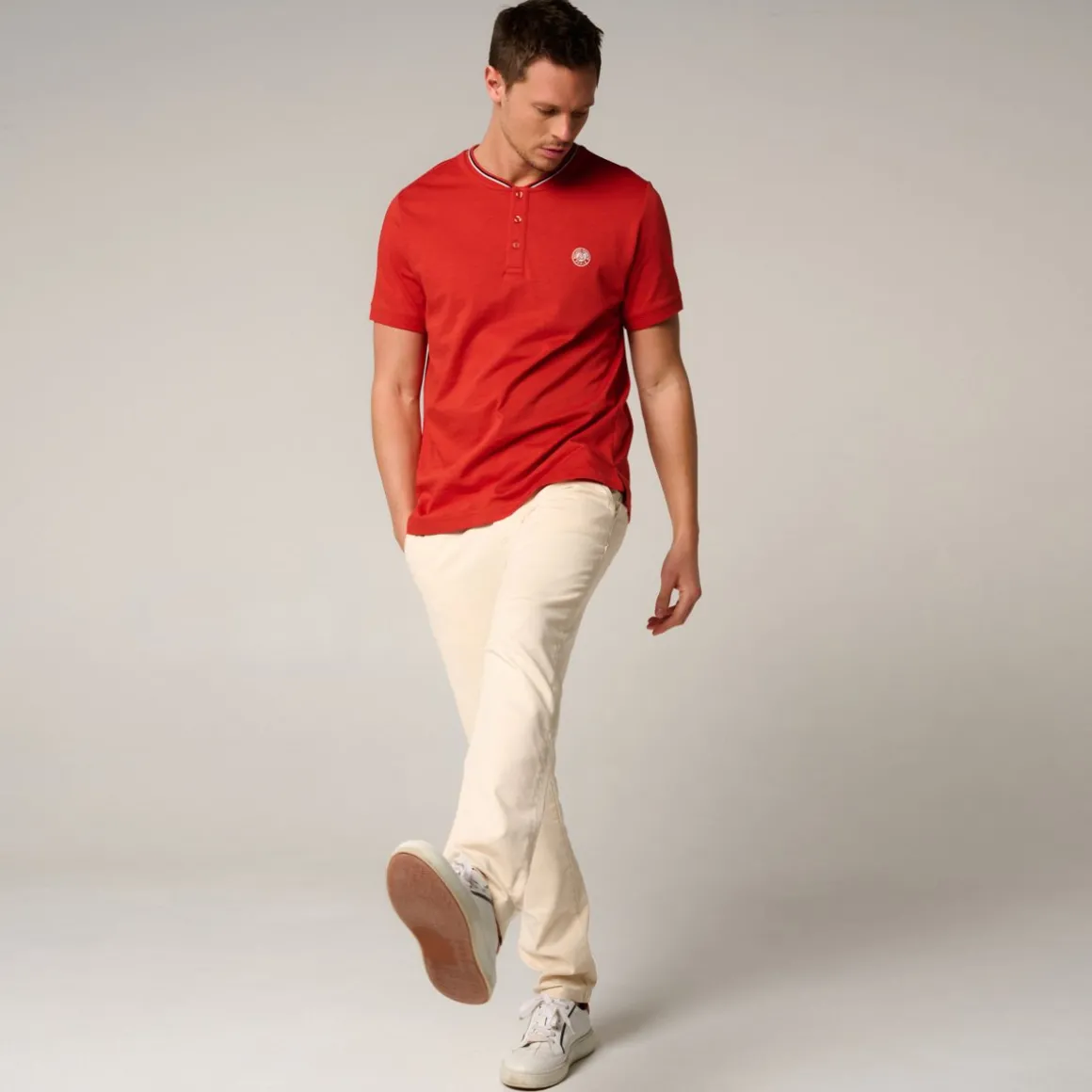 Roland-Garros Polos-Polo Heritage col mao homme - Terre battue