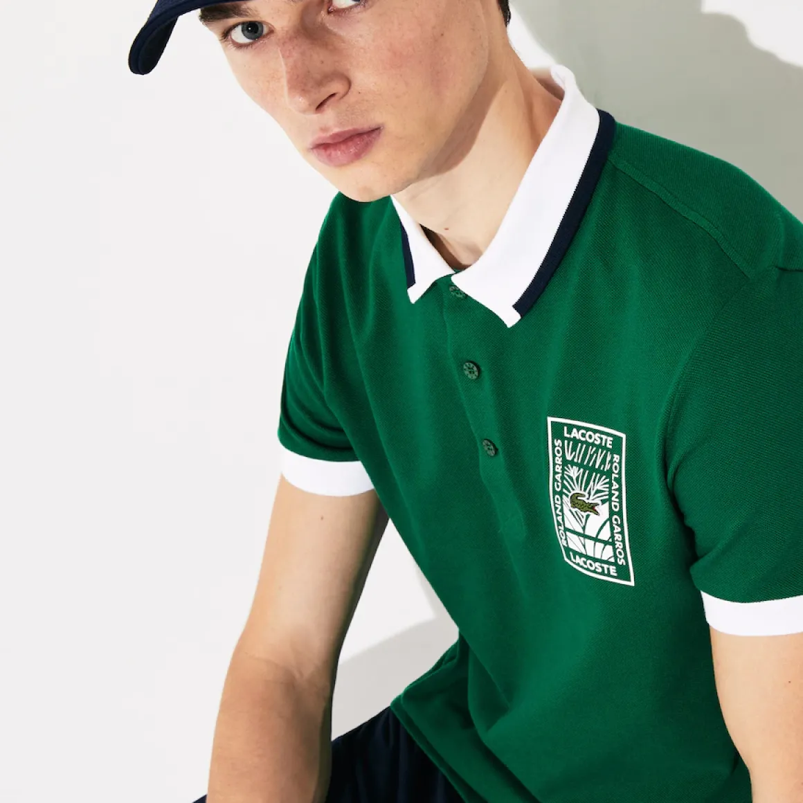 Roland-Garros Polos-Polo Lacoste x en coton à motif végétal- Vert