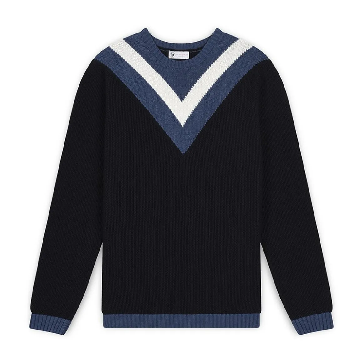 pull_homme_col_rond_coton_jacquard_rayures_contrastes__marine_4.webp Roland-Garros Pulls & Sweats-Pull homme col rond coton jacquard rayures contrastées - marine