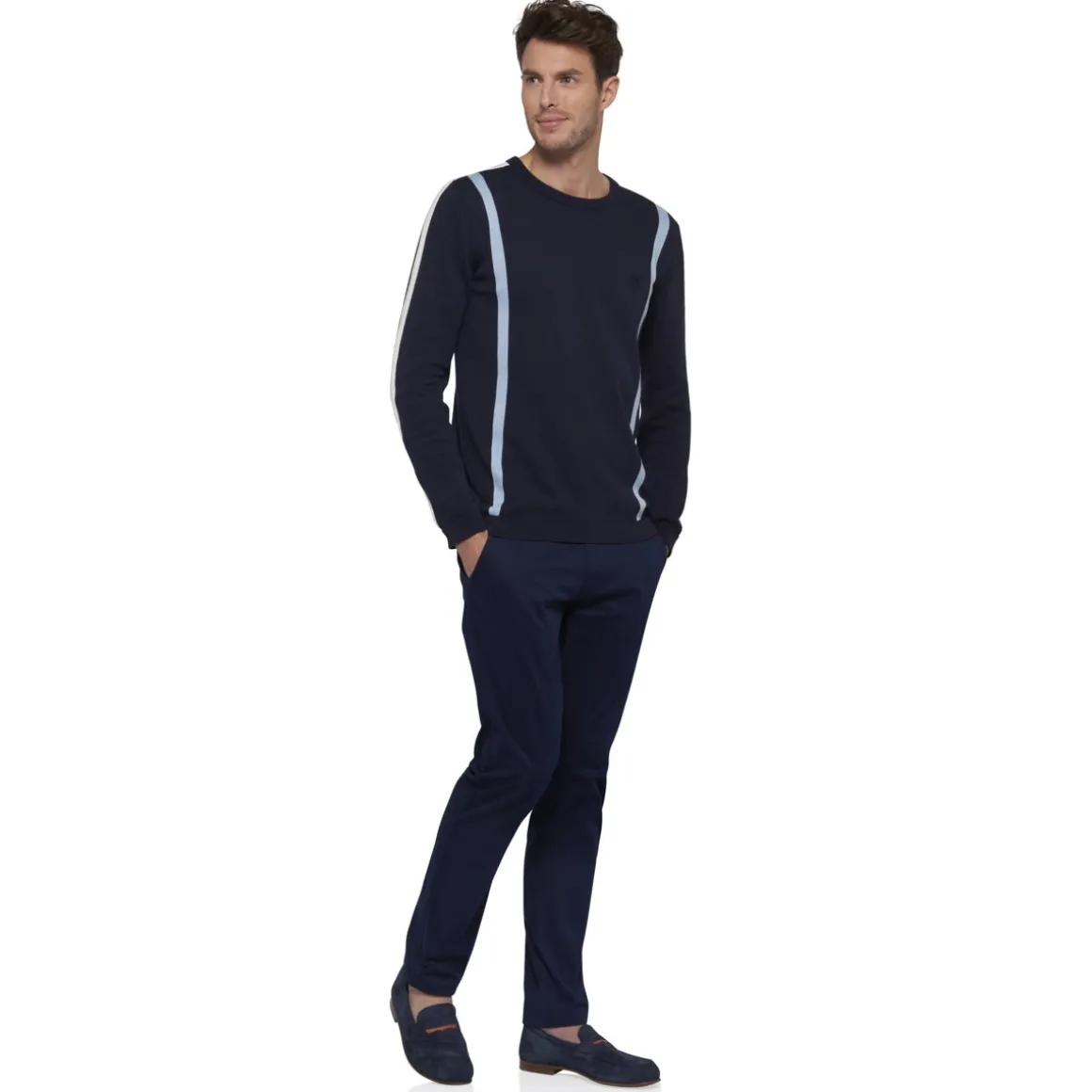 Roland-Garros Pulls & Sweats-Pull en coton avec rayures verticales homme - bleu marine