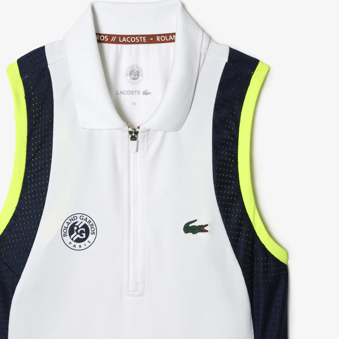 robe_sans_manche_femme_lacoste_pour_roland_garros__blanc_3.webp Roland-Garros Tenue De Tennis Femmes | Tenues De Tennis Femmes-Robe sans manche femme Lacoste pour Roland Garros - Blanc