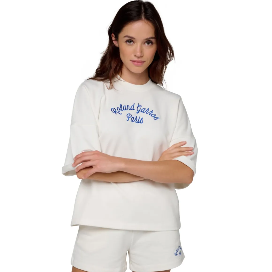Roland-Garros Pulls & Sweats-Sweat manches courtes Stripes Femme - Ecru