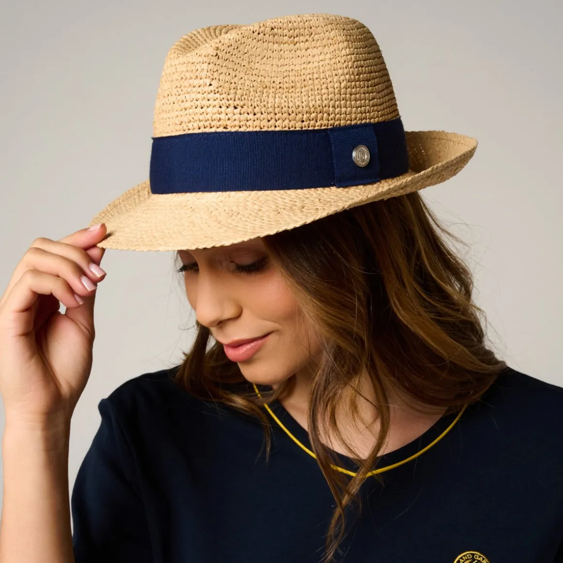 Roland-Garros Casquettes & Chapeaux | Casquettes & Chapeaux-Trilby en Raffia - Marine