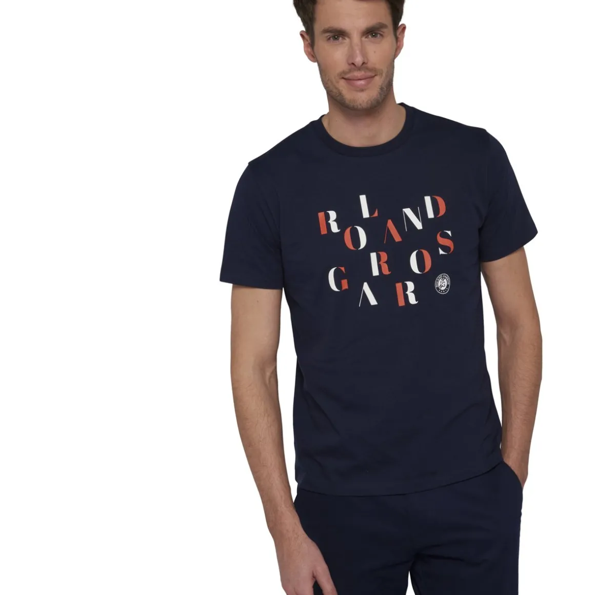 Roland-Garros T-shirts-T-shirt col rond lettres homme - marine