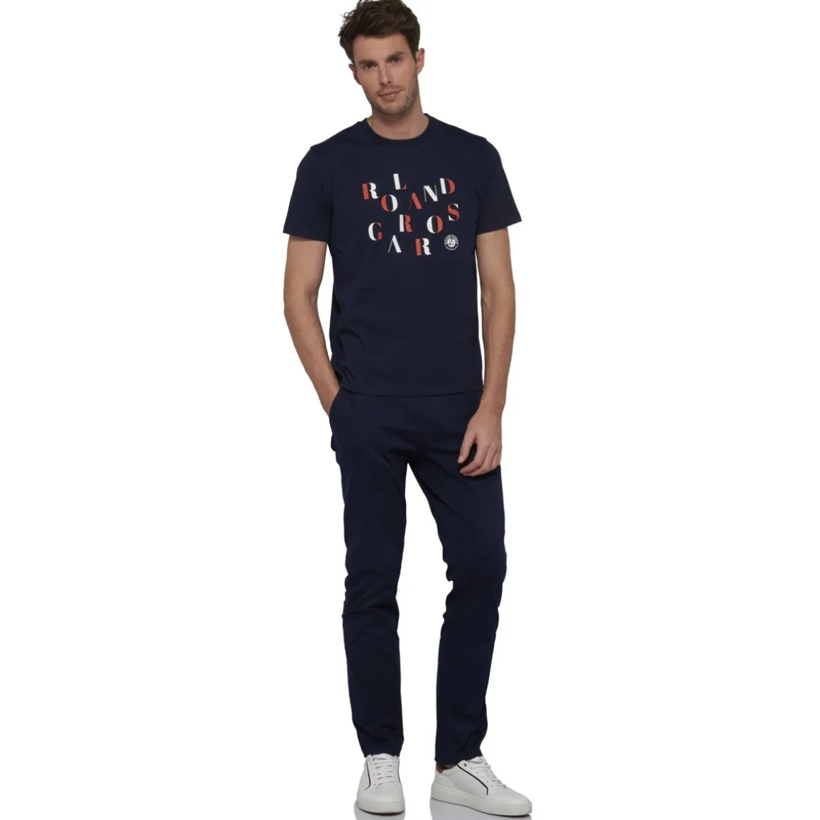Roland-Garros T-shirts-T-shirt col rond lettres homme - marine