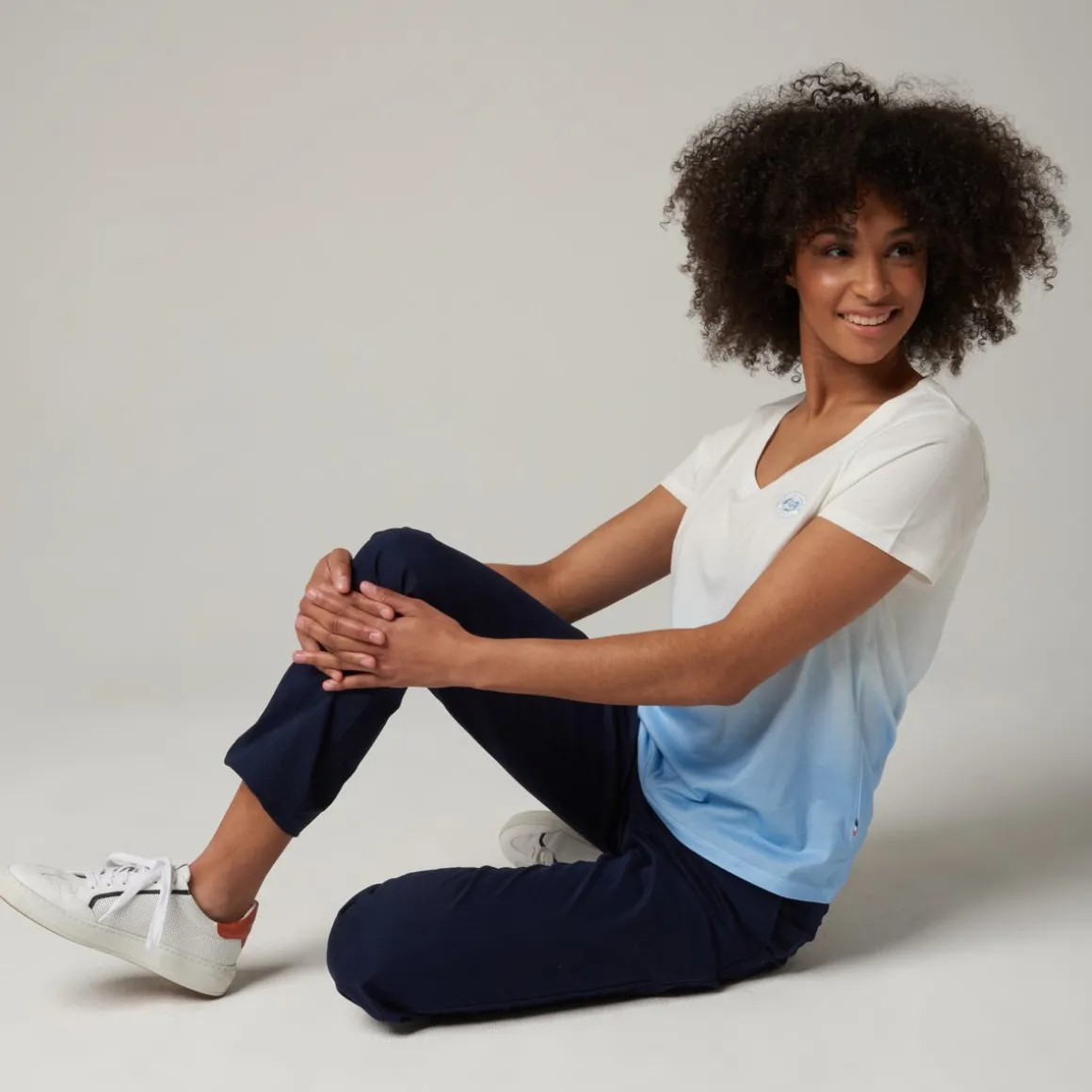 Roland-Garros T Shirts & Débardeurs-T-shirt ecru femme tie and dye - bleu clair